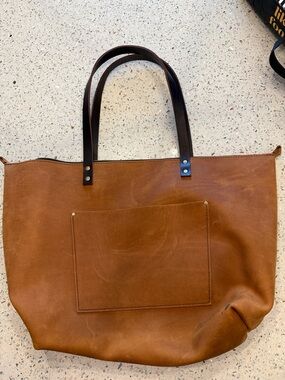 Dakota Brushed Leather Tote with Dark Handles